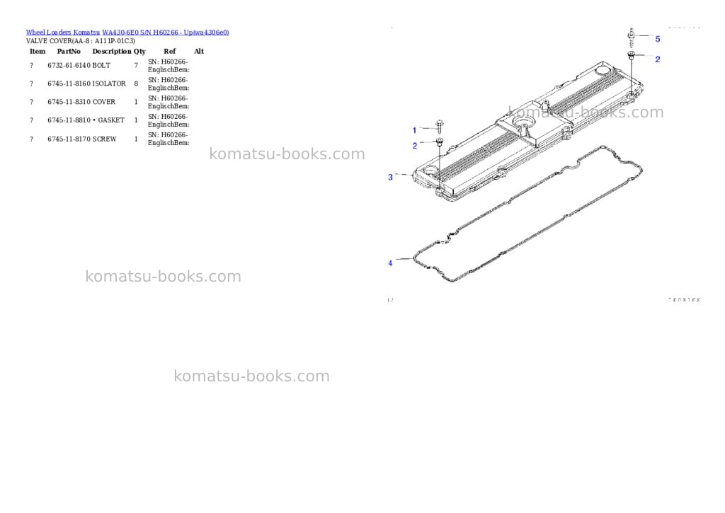 Komatsu wa430-6e0 s/n h60266 - up Parts catalog cover Page 7