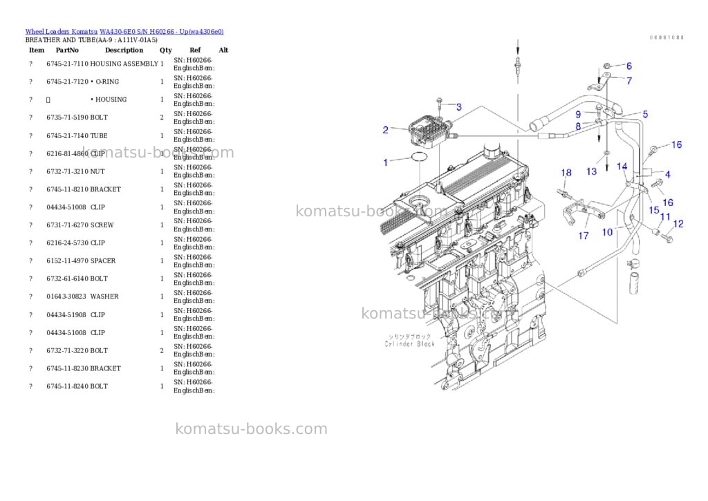 Komatsu wa430-6e0 s/n h60266 - up Parts catalog cover Page 8