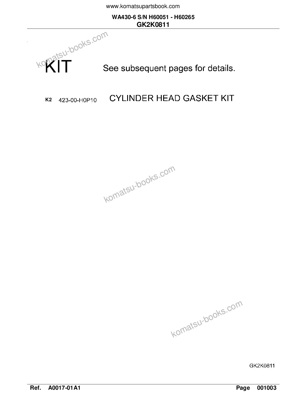 Komatsu wa430-6 s/n h60051 - h60265 Parts catalog cover Page 8
