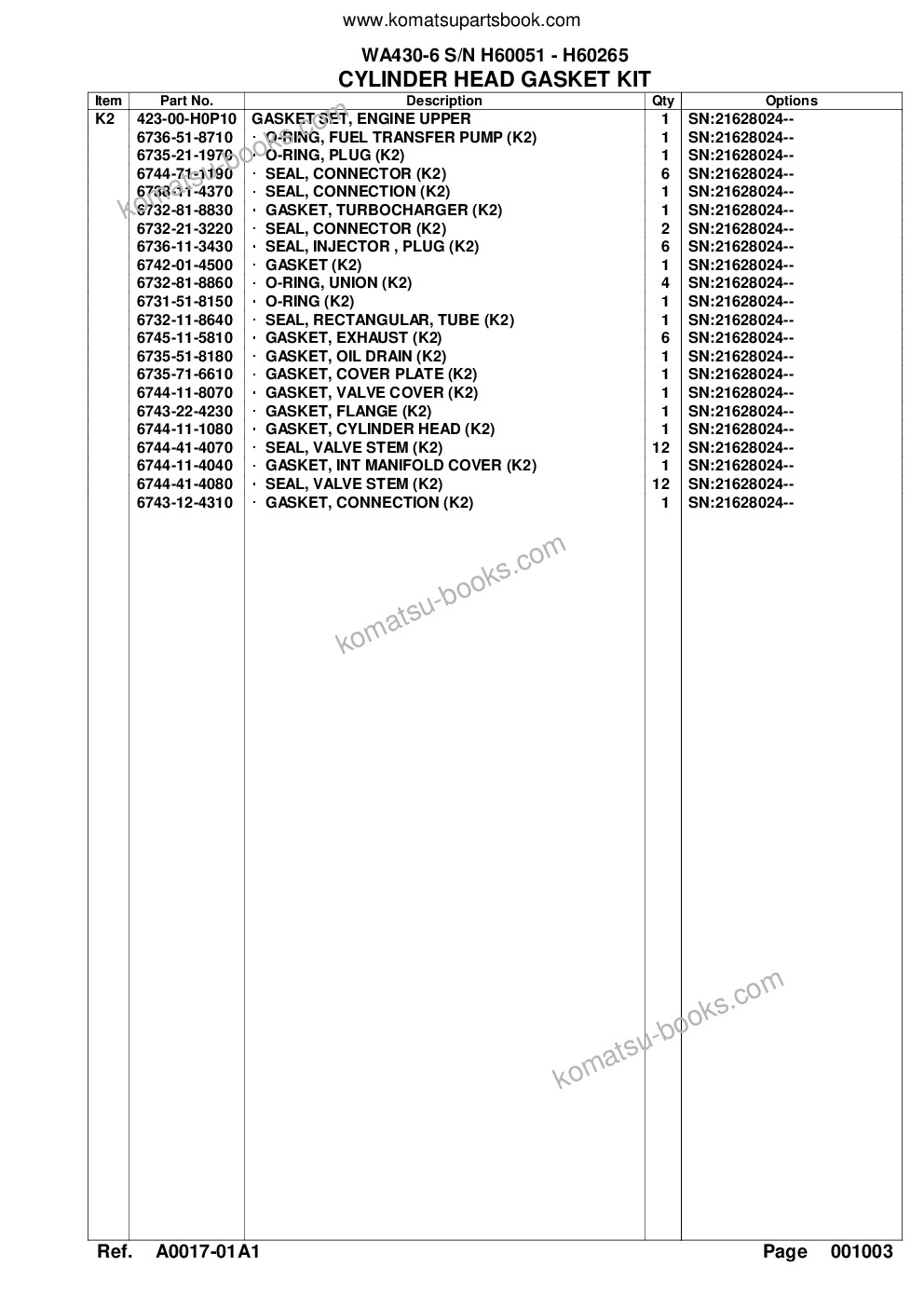 Komatsu wa430-6 s/n h60051 - h60265 Parts catalog cover Page 9