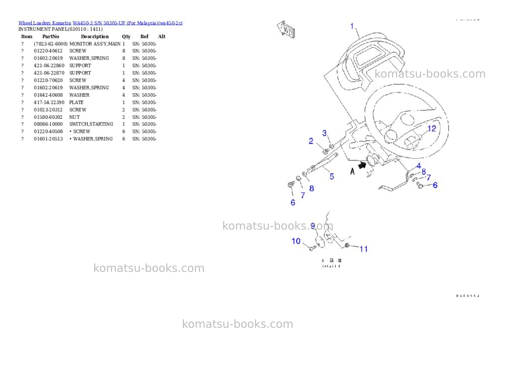 Komatsu WA450-3 S/N 50305-UP (For Malaysia) Parts catalog cover Page 10 Komatsu WA450-3 S/N 50305-UP (For Malaysia) Parts catalog cover Page 10
