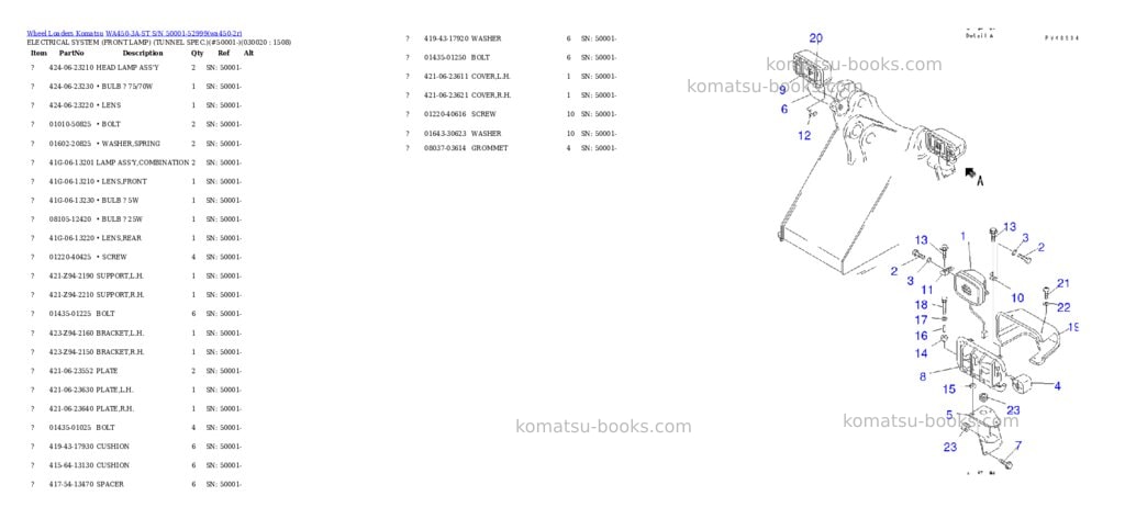 Komatsu wa450-3a-st s/n 50001-52999 Parts catalog cover