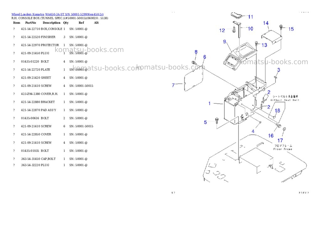 Komatsu wa450-3a-st s/n 50001-52999 Parts catalog cover Page 7