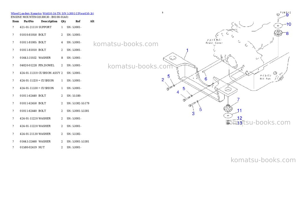 Komatsu wa450-3a-tn s/n 53001-up Parts catalog cover Page 2
