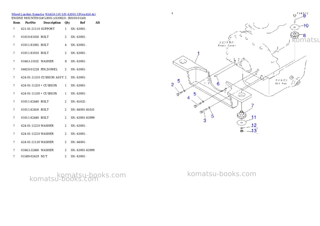 Komatsu wa450-3-h s/n 63001-up Parts catalog cover