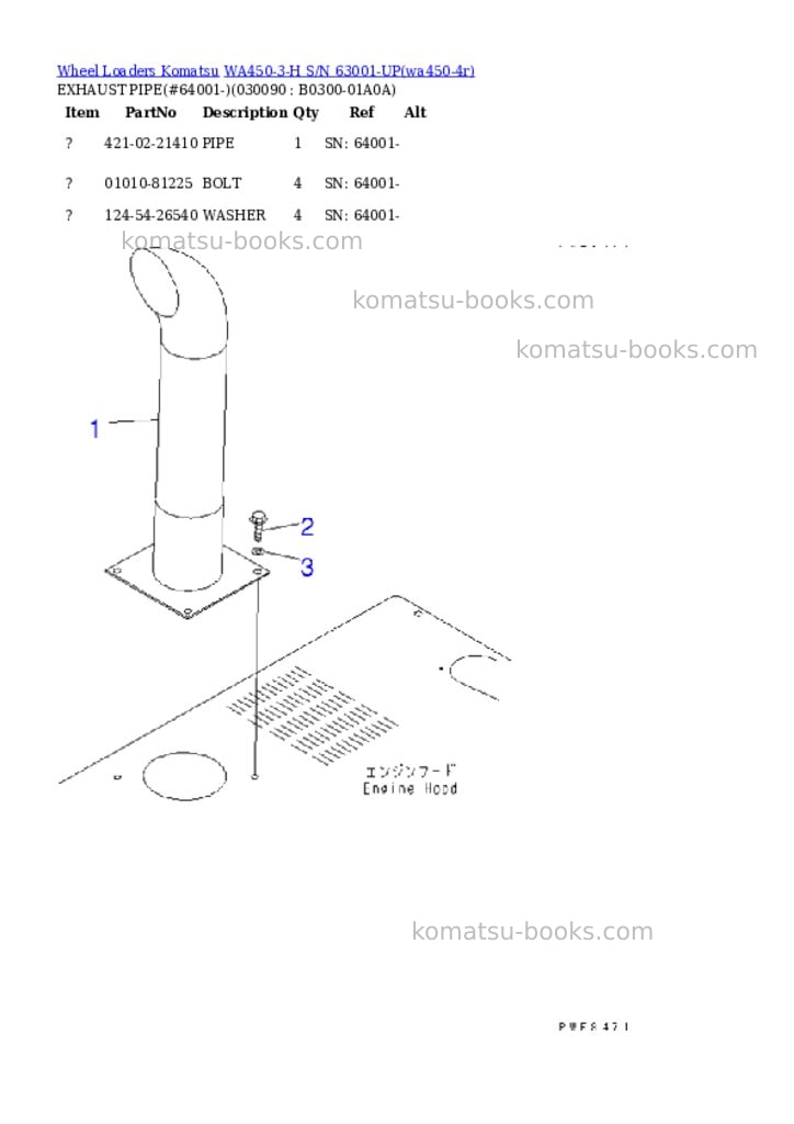 Komatsu wa450-3-h s/n 63001-up Parts catalog cover Page 8
