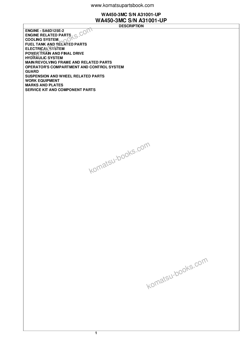Komatsu wa450-3mc s/n a31001-up Parts catalog cover Page 2 Komatsu wa450-3mc s/n a31001-up Parts catalog cover Page 2