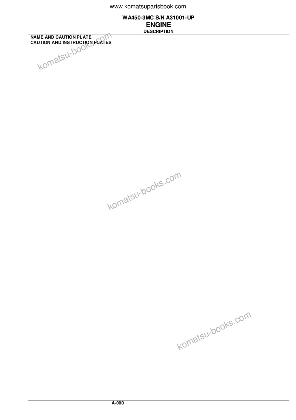 Komatsu wa450-3mc s/n a31001-up Parts catalog cover Page 4 Komatsu wa450-3mc s/n a31001-up Parts catalog cover Page 4