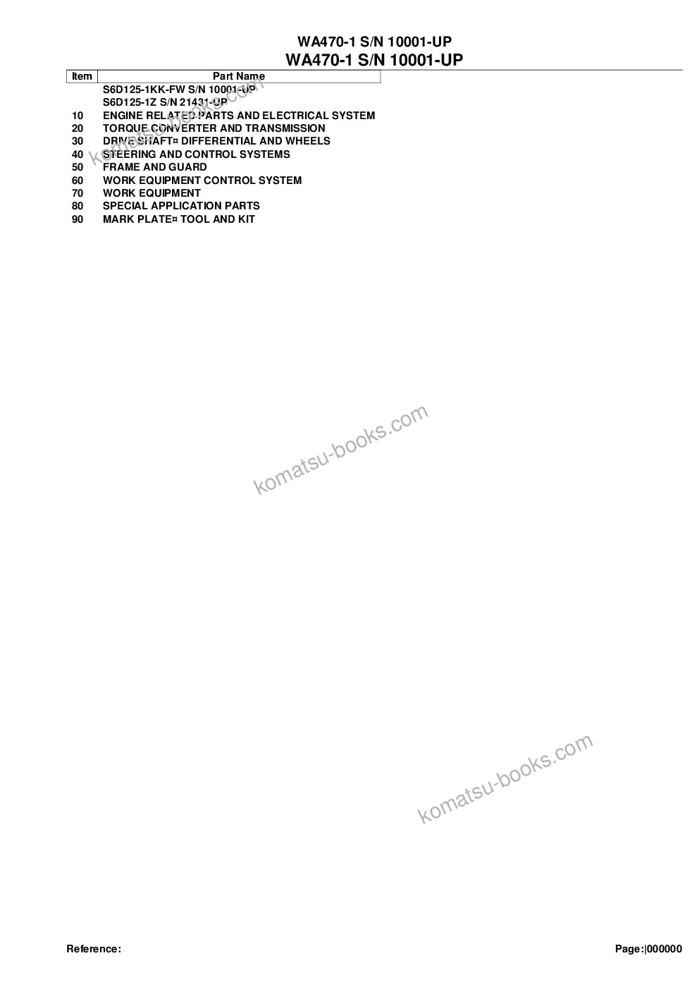 Komatsu wa470-1 s/n 10001-up Parts catalog cover