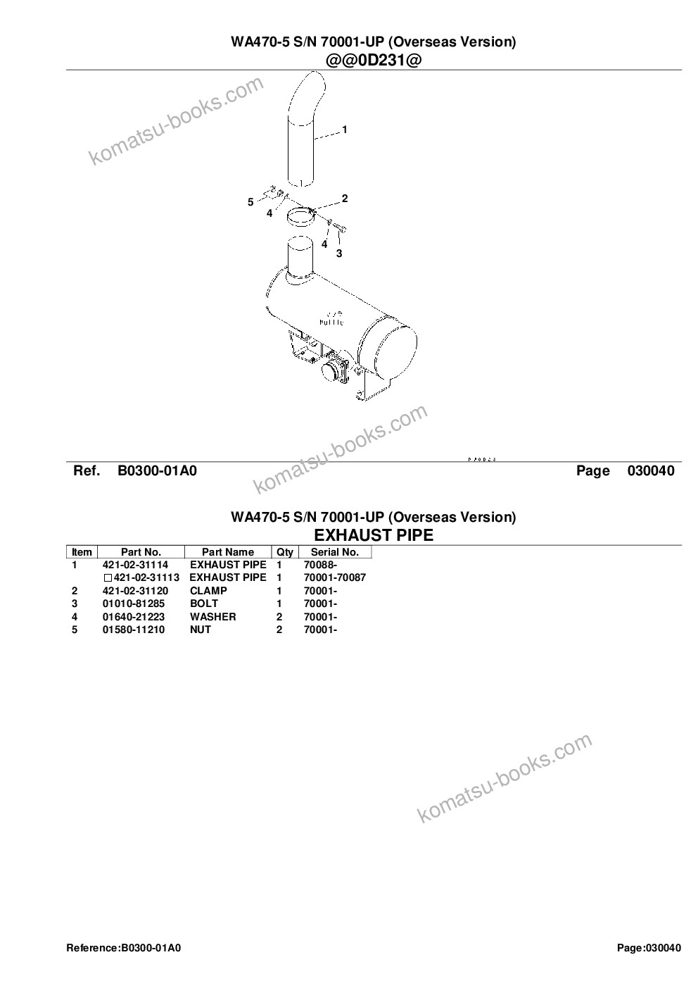 Komatsu WA470-5 S/N 70001-UP (Overseas Version) Parts catalog cover Page 7