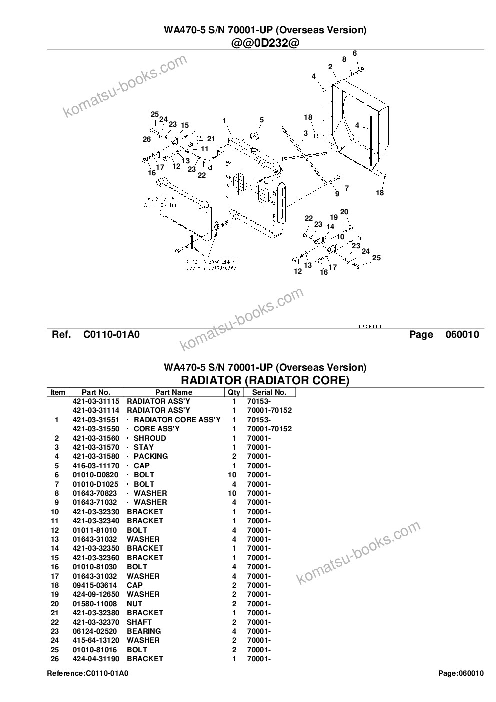 Komatsu WA470-5 S/N 70001-UP (Overseas Version) Parts catalog cover Page 9