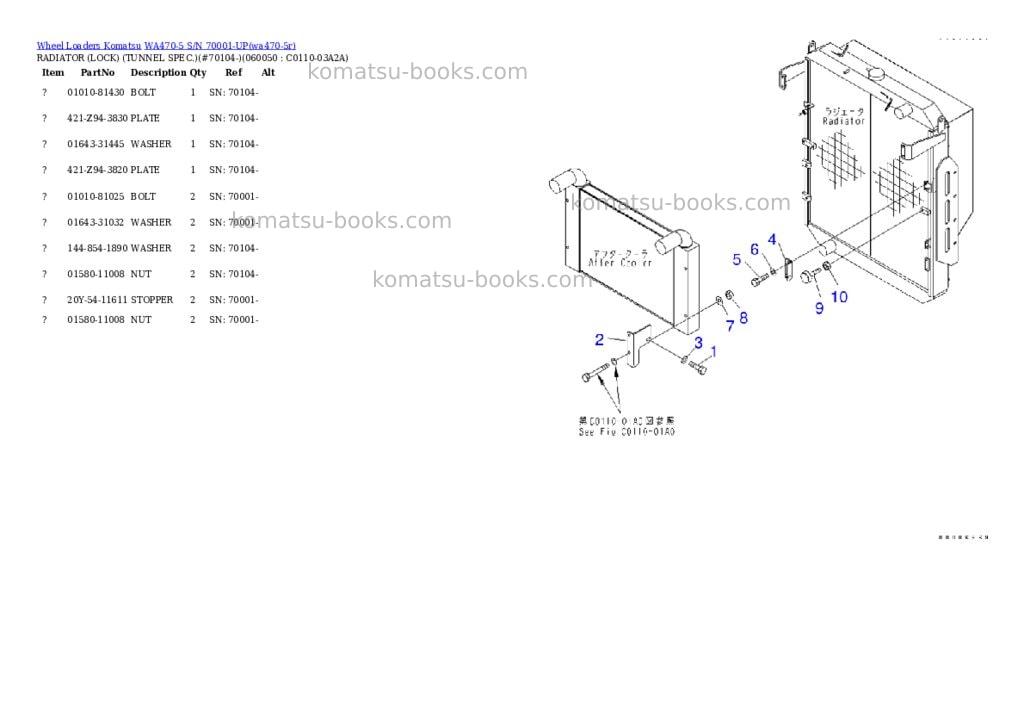 Komatsu wa470-5 s/n 70001-up overseas version Parts catalog cover Page 9