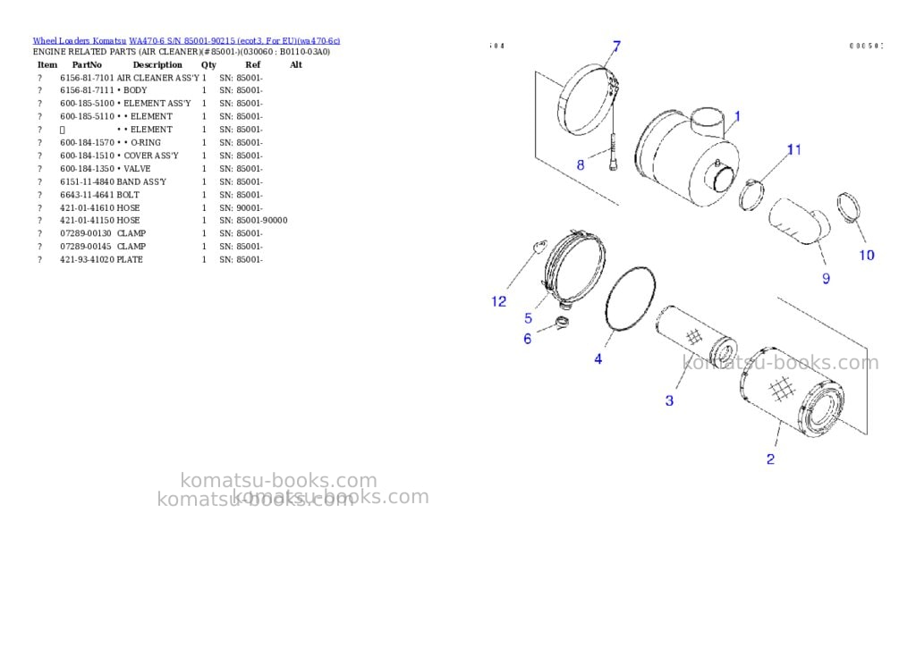Komatsu wa470-6 s/n 85001-90215 ecot3, for eu Parts catalog cover Page 5