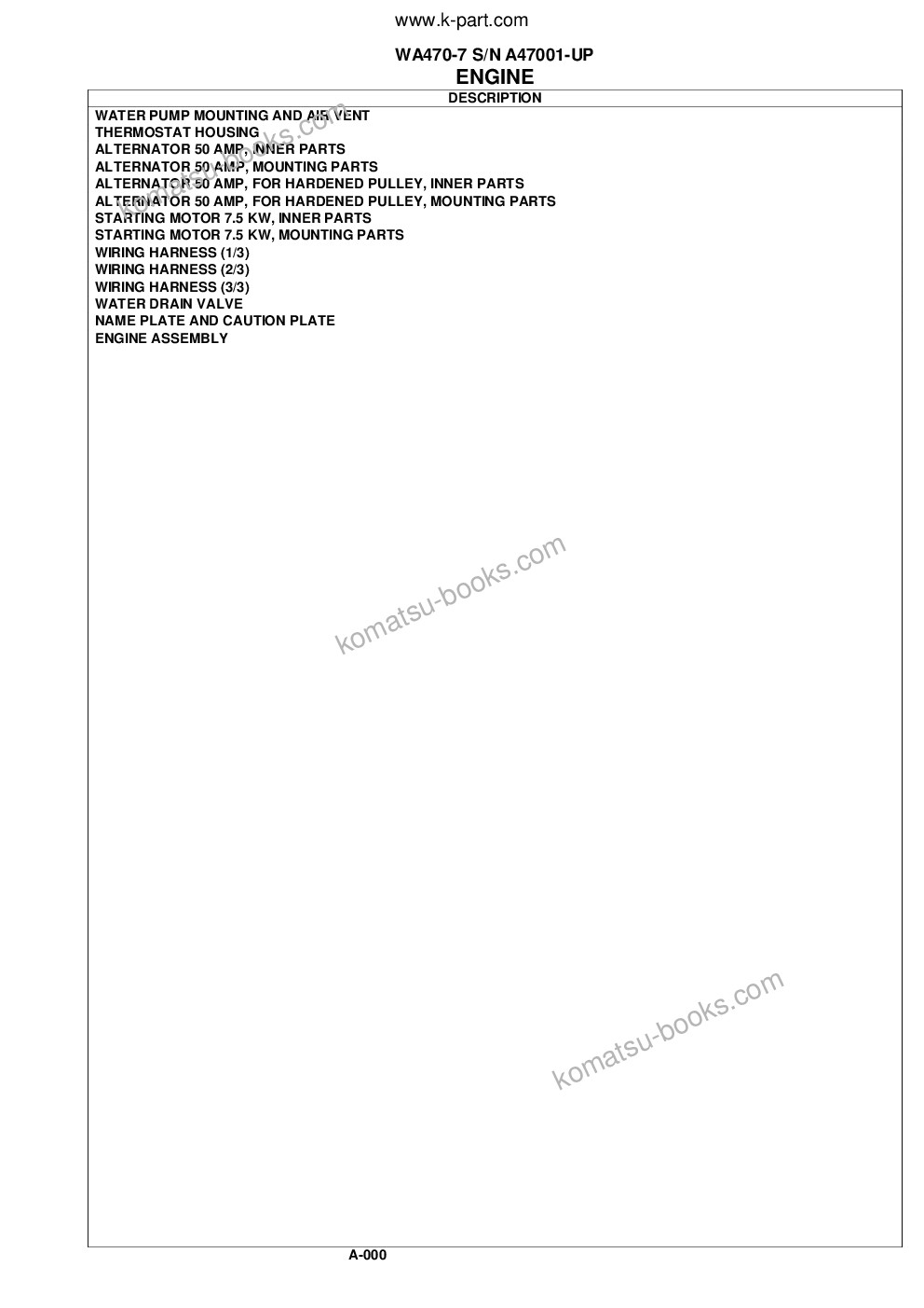 Komatsu WA470-7 S/N A47001-UP Parts catalog cover Page 3