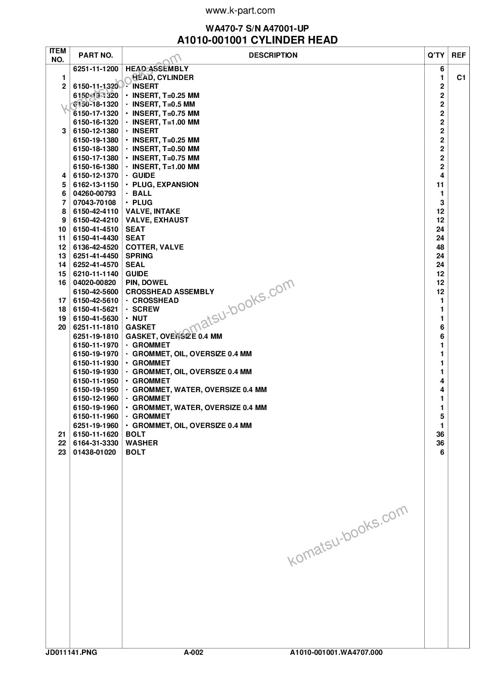 Komatsu WA470-7 S/N A47001-UP Parts catalog cover Page 5