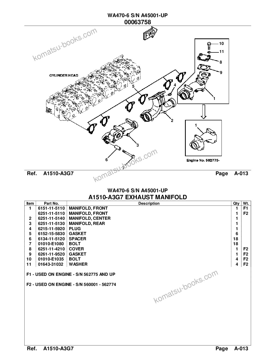 Komatsu wa470-6 s/n a45001-up Parts catalog cover Page 9
