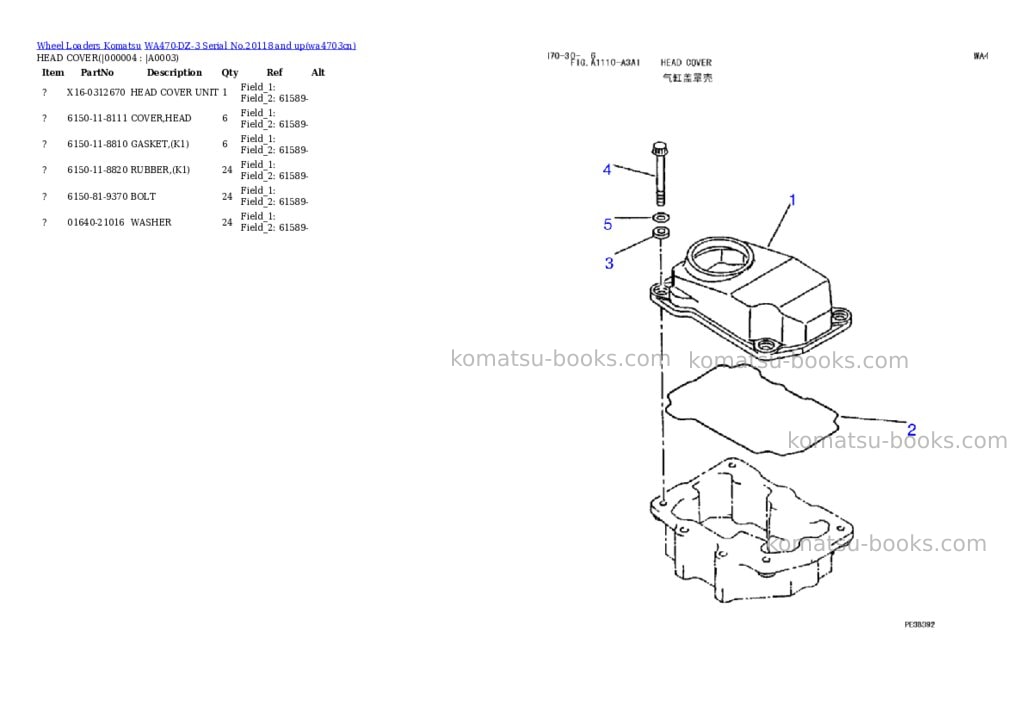 Komatsu wa470-dz-3 serial no.20118 and up Parts catalog cover Page 2 Komatsu wa470-dz-3 serial no.20118 and up Parts catalog cover Page 2