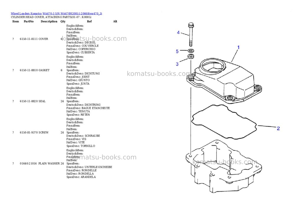 Komatsu wa470-3 s/n wa470h20051-20668 Parts catalog cover Page 8