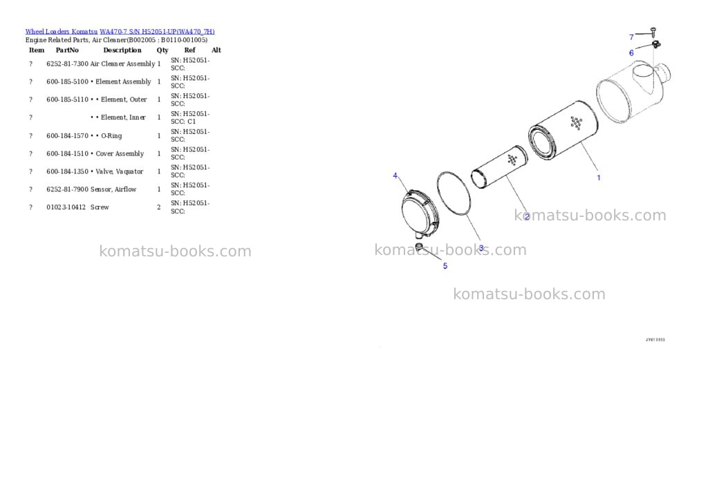 Komatsu wa470-7 s/n h52051-up Parts catalog cover Page 5