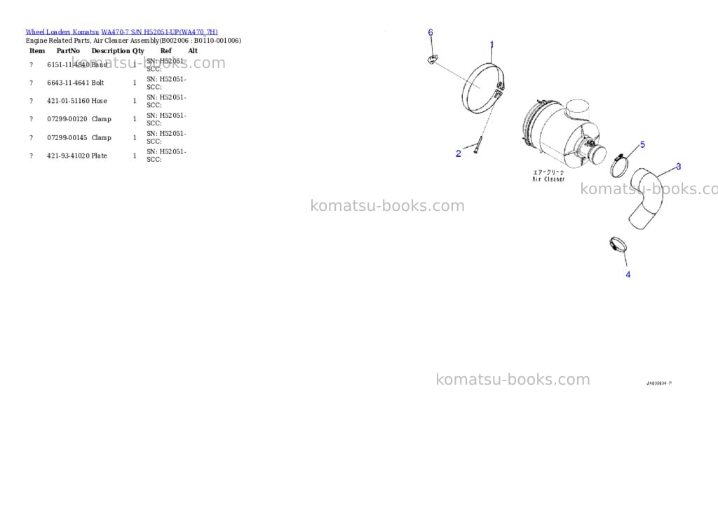 Komatsu wa470-7 s/n h52051-up Parts catalog cover Page 6
