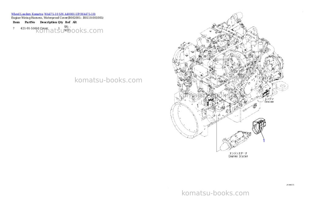 Komatsu WA475-10 S/N A40001-UP Parts catalog cover Page 5 Komatsu WA475-10 S/N A40001-UP Parts catalog cover Page 5