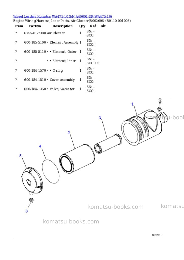 Komatsu WA475-10 S/N A40001-UP Parts catalog cover Page 6 Komatsu WA475-10 S/N A40001-UP Parts catalog cover Page 6