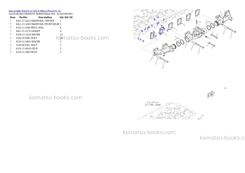 Komatsu WA475-11 S/N A70001-UP Parts catalog cover Page 7