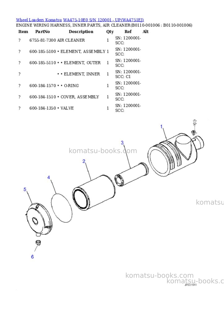 Komatsu WA475-10E0 S/N 120001 - UP Parts catalog cover Page 5 Komatsu WA475-10E0 S/N 120001 - UP Parts catalog cover Page 5