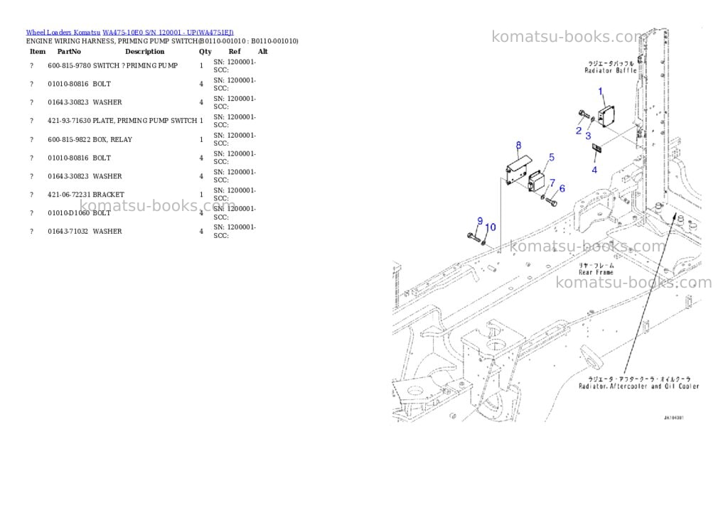 Komatsu WA475-10E0 S/N 120001 - UP Parts catalog cover Page 9 Komatsu WA475-10E0 S/N 120001 - UP Parts catalog cover Page 9