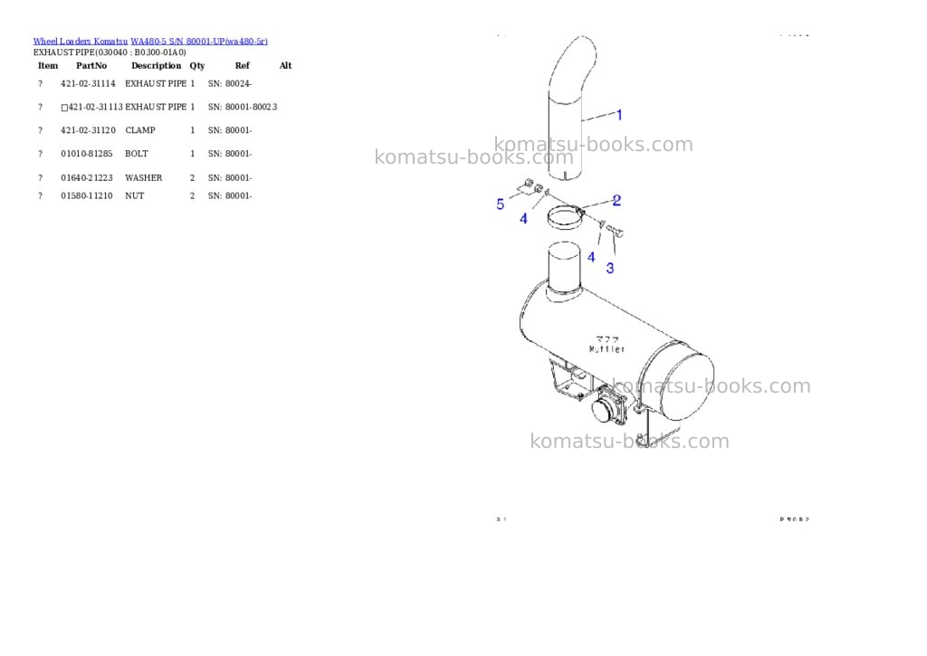 Komatsu wa480-5 s/n 80001-up Parts catalog cover Page 3