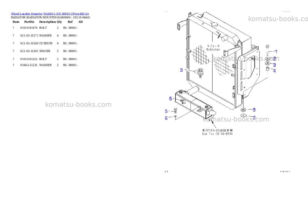 Komatsu wa480-5 s/n 80001-up Parts catalog cover Page 7