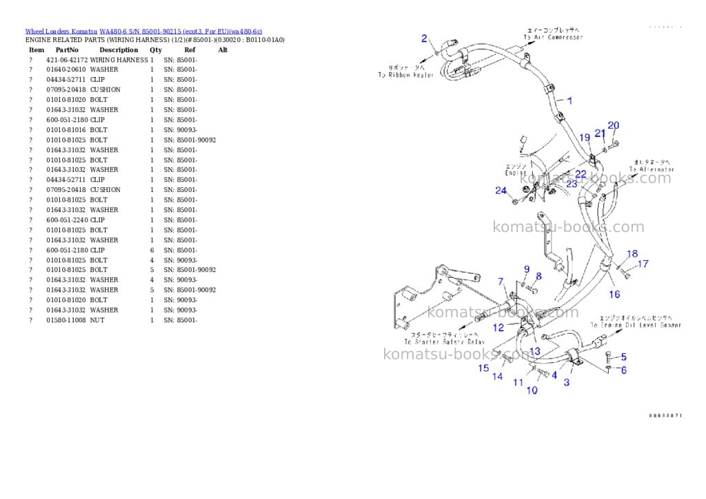 Komatsu wa480-6 s/n 85001-90215 ecot3, for eu Parts catalog cover