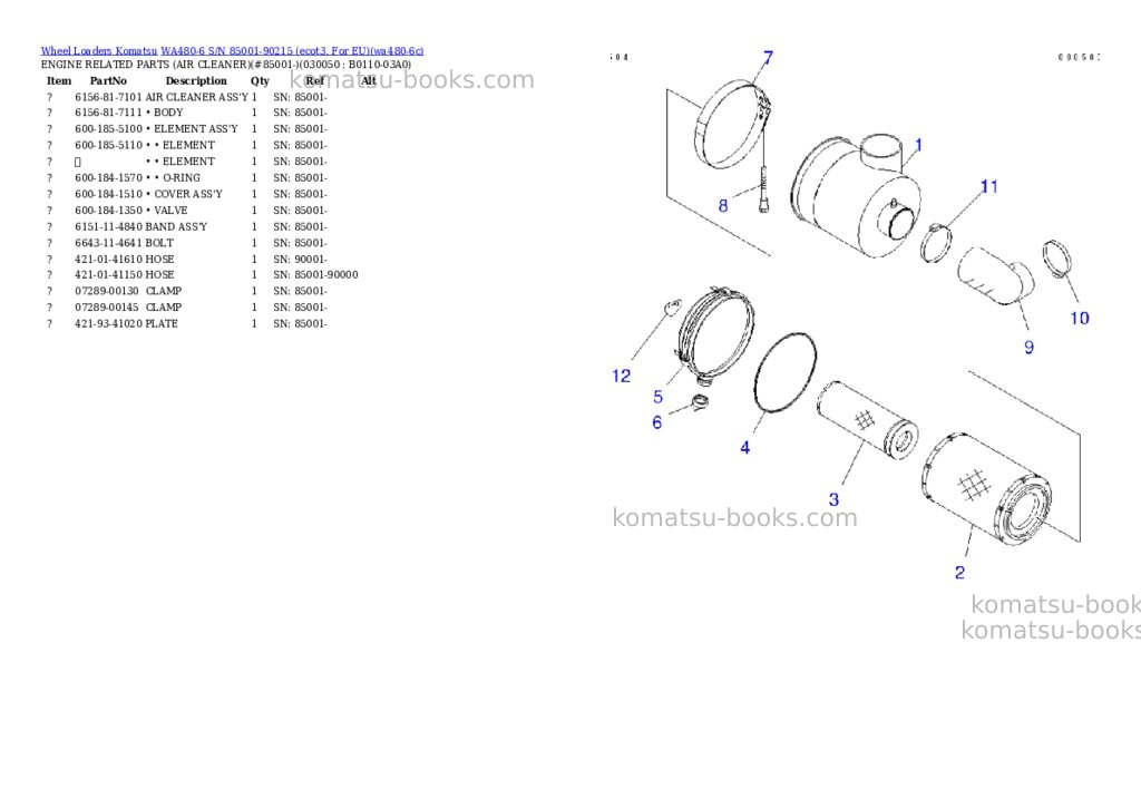 Komatsu wa480-6 s/n 85001-90215 ecot3, for eu Parts catalog cover Page 4