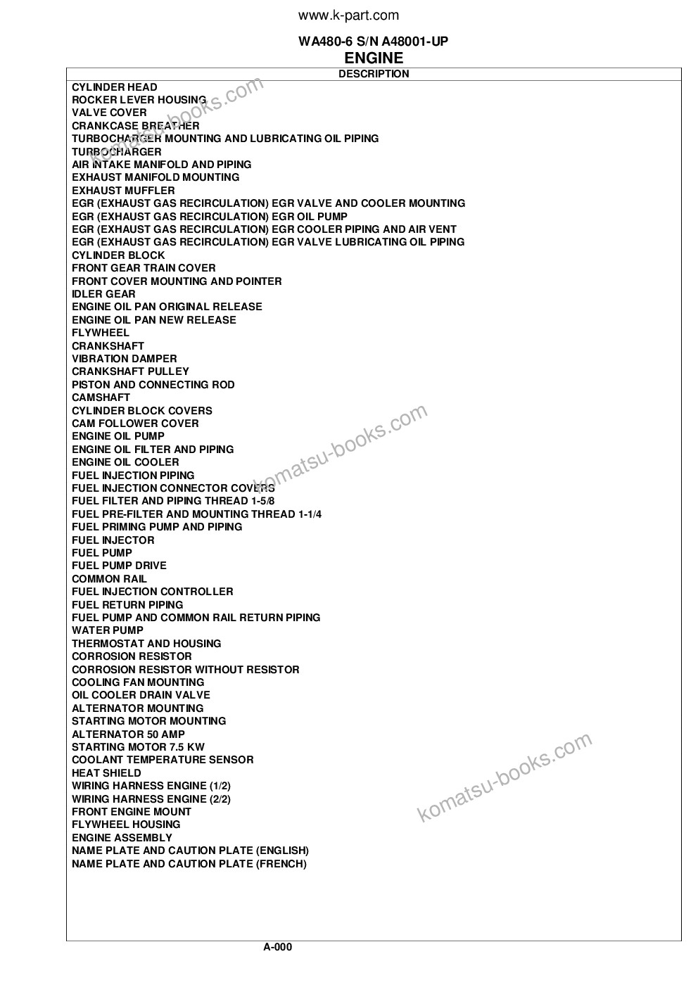 Komatsu WA480-6 S/N A48001-UP Parts catalog cover Page 2