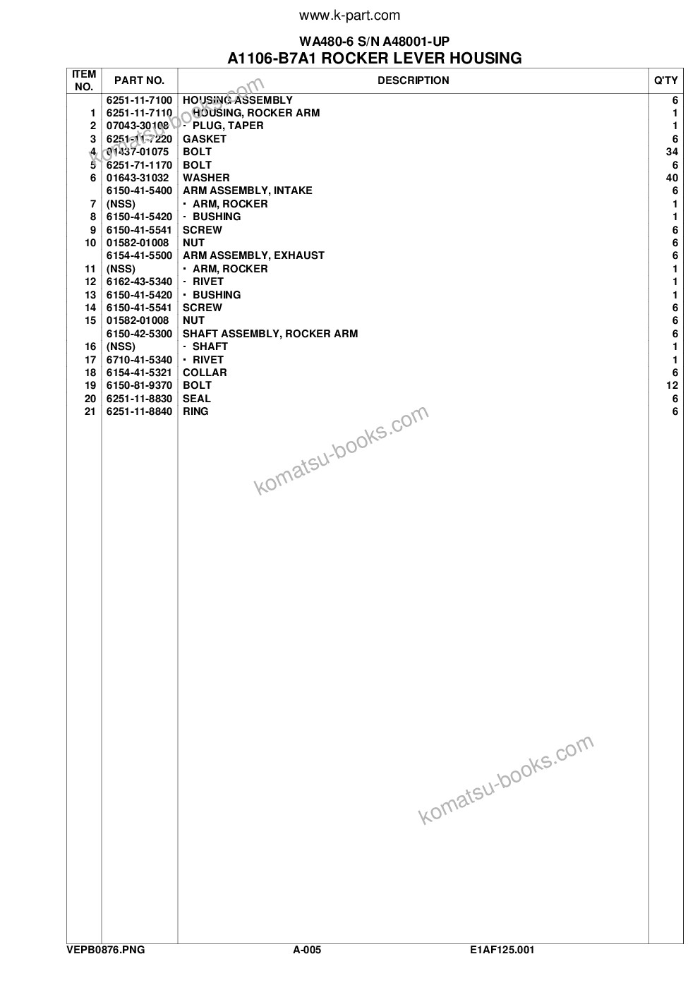 Komatsu WA480-6 S/N A48001-UP Parts catalog cover Page 6