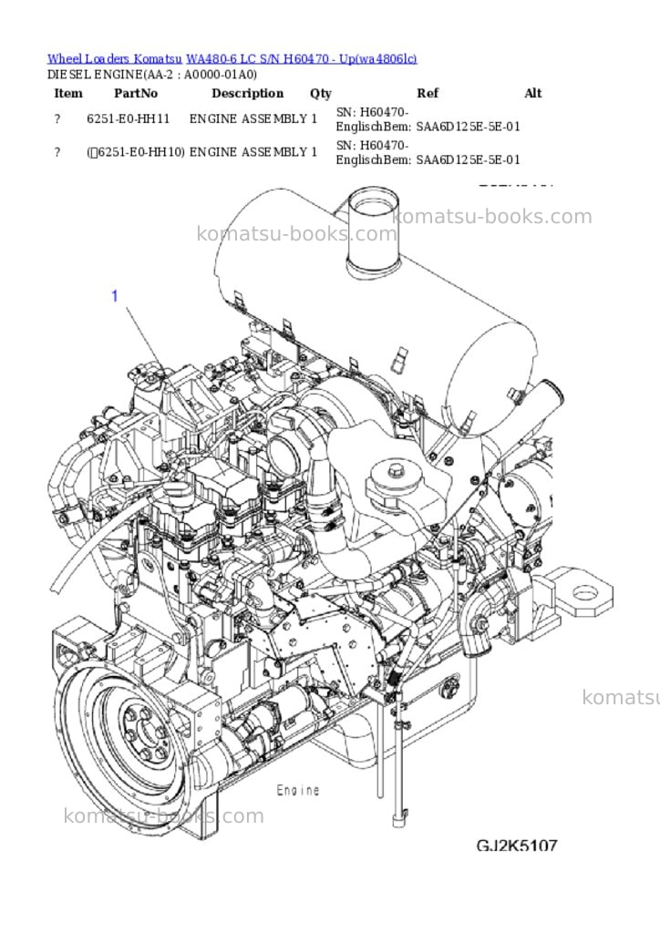 Komatsu WA480-6 LC S/N H60470 - Up Parts catalog cover Komatsu WA480-6 LC S/N H60470 - Up Parts catalog cover