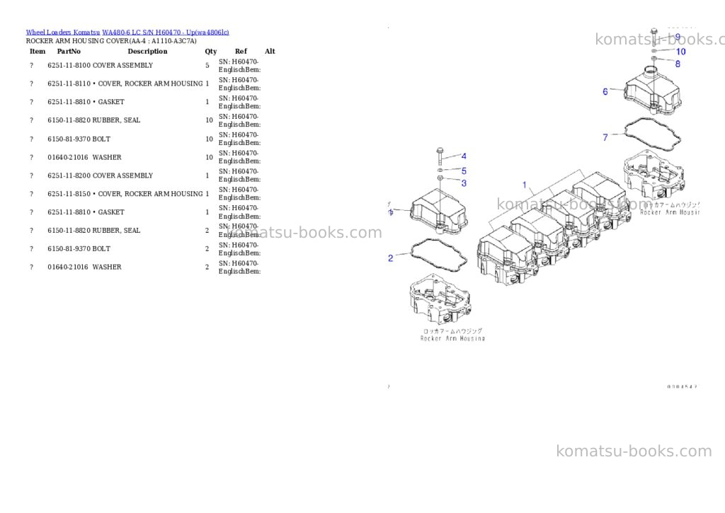Komatsu WA480-6 LC S/N H60470 - Up Parts catalog cover Page 3 Komatsu WA480-6 LC S/N H60470 - Up Parts catalog cover Page 3