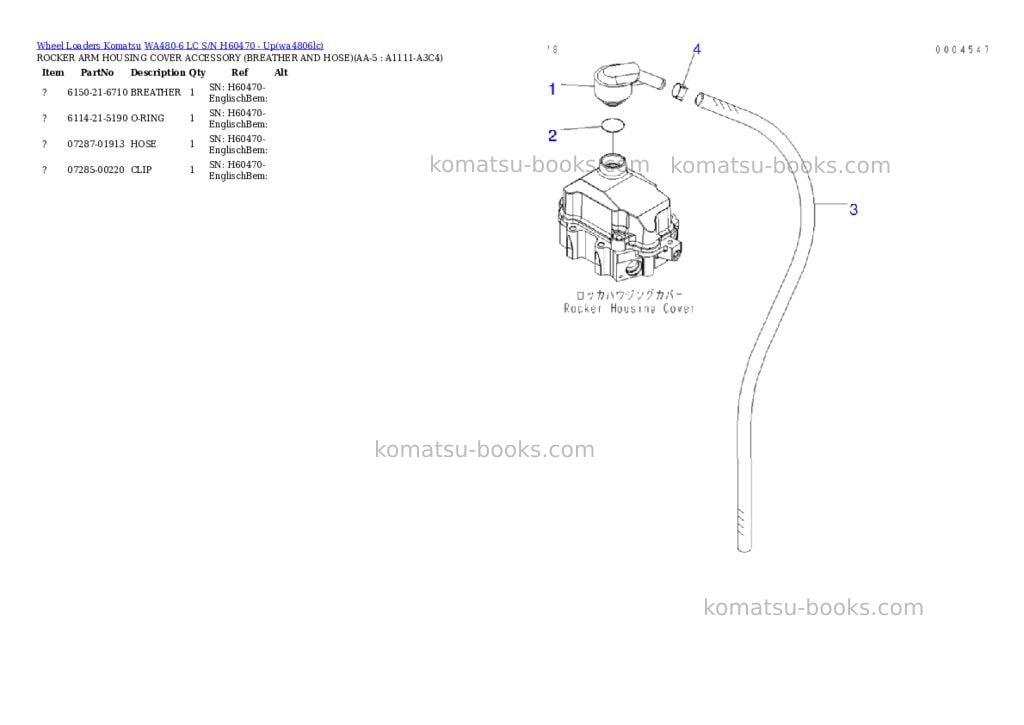 Komatsu WA480-6 LC S/N H60470 - Up Parts catalog cover Page 4 Komatsu WA480-6 LC S/N H60470 - Up Parts catalog cover Page 4