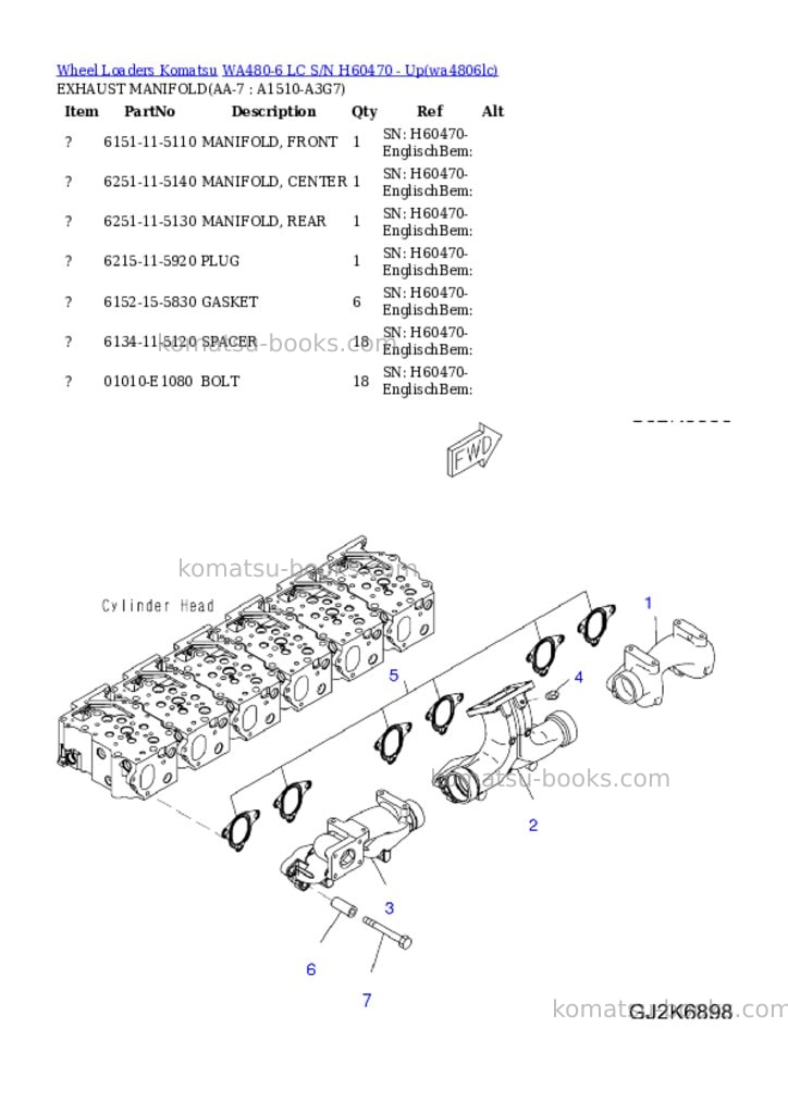 Komatsu WA480-6 LC S/N H60470 - Up Parts catalog cover Page 6 Komatsu WA480-6 LC S/N H60470 - Up Parts catalog cover Page 6