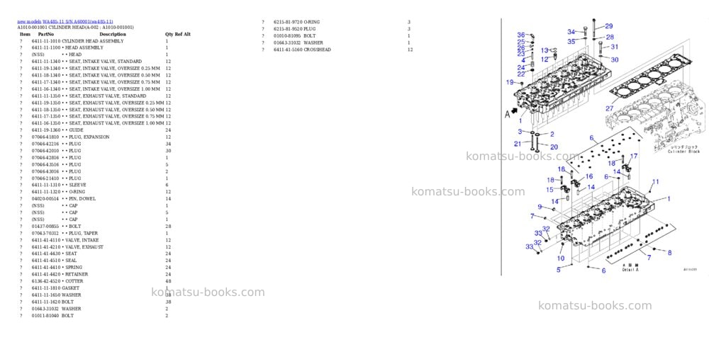 Komatsu WA485-11 S/N A60001 Parts catalog cover
