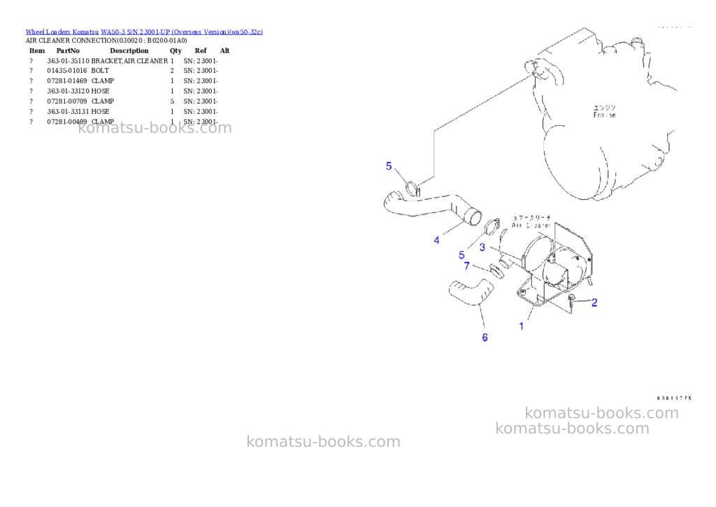 Komatsu wa50-3 s/n 23001-up overseas version Parts catalog cover