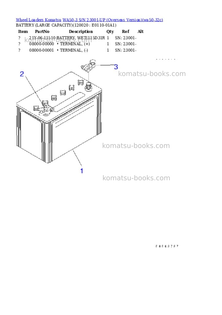 Komatsu wa50-3 s/n 23001-up overseas version Parts catalog cover Page 10
