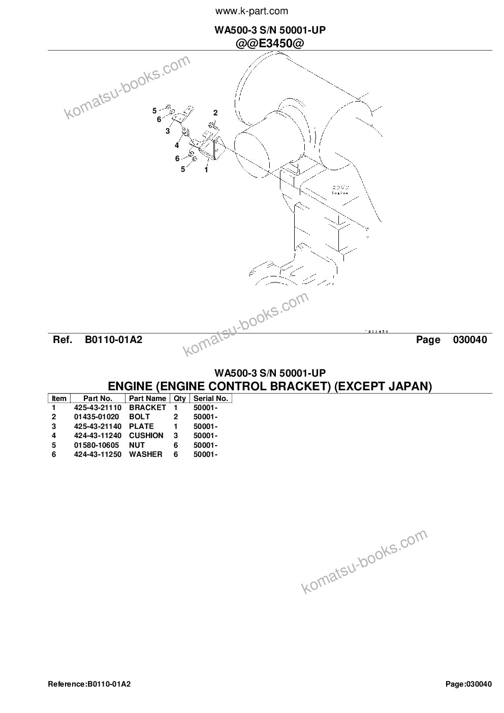 Komatsu WA500-3 S/N 50001-UP Parts catalog cover Page 6 Komatsu WA500-3 S/N 50001-UP Parts catalog cover Page 6