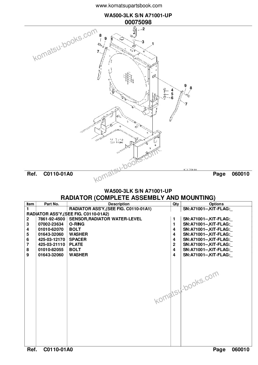 Komatsu wa500-3lk s/n a71001-up Parts catalog cover Page 9