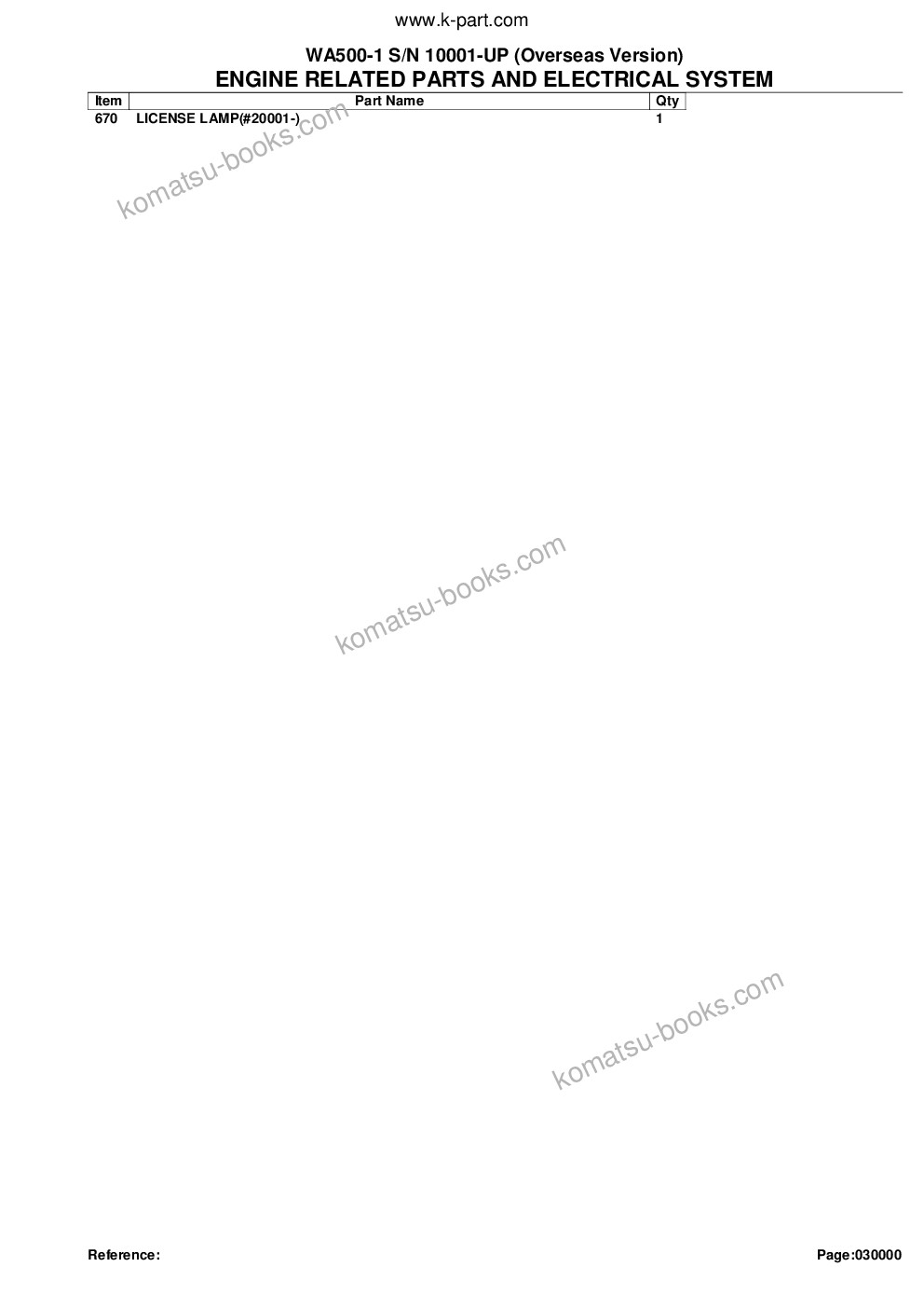 Komatsu WA500-1 S/N 10001-UP (Overseas Version) Parts catalog cover Page 3