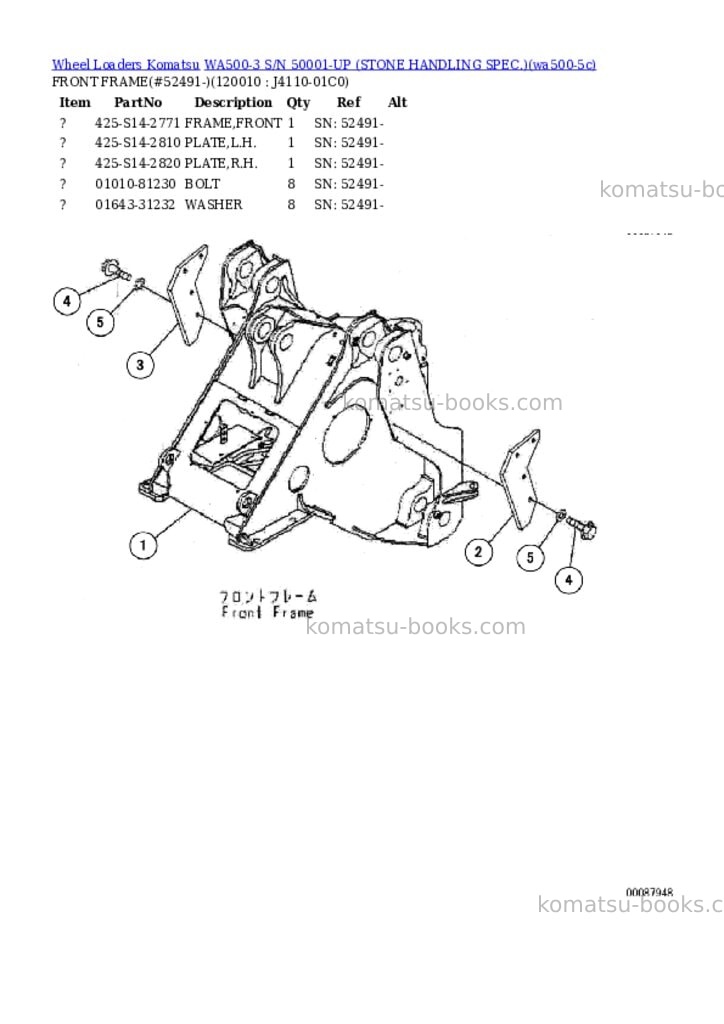 Komatsu WA500-3 S/N 50001-UP (STONE HANDLING SPEC.) Parts catalog cover Page 10