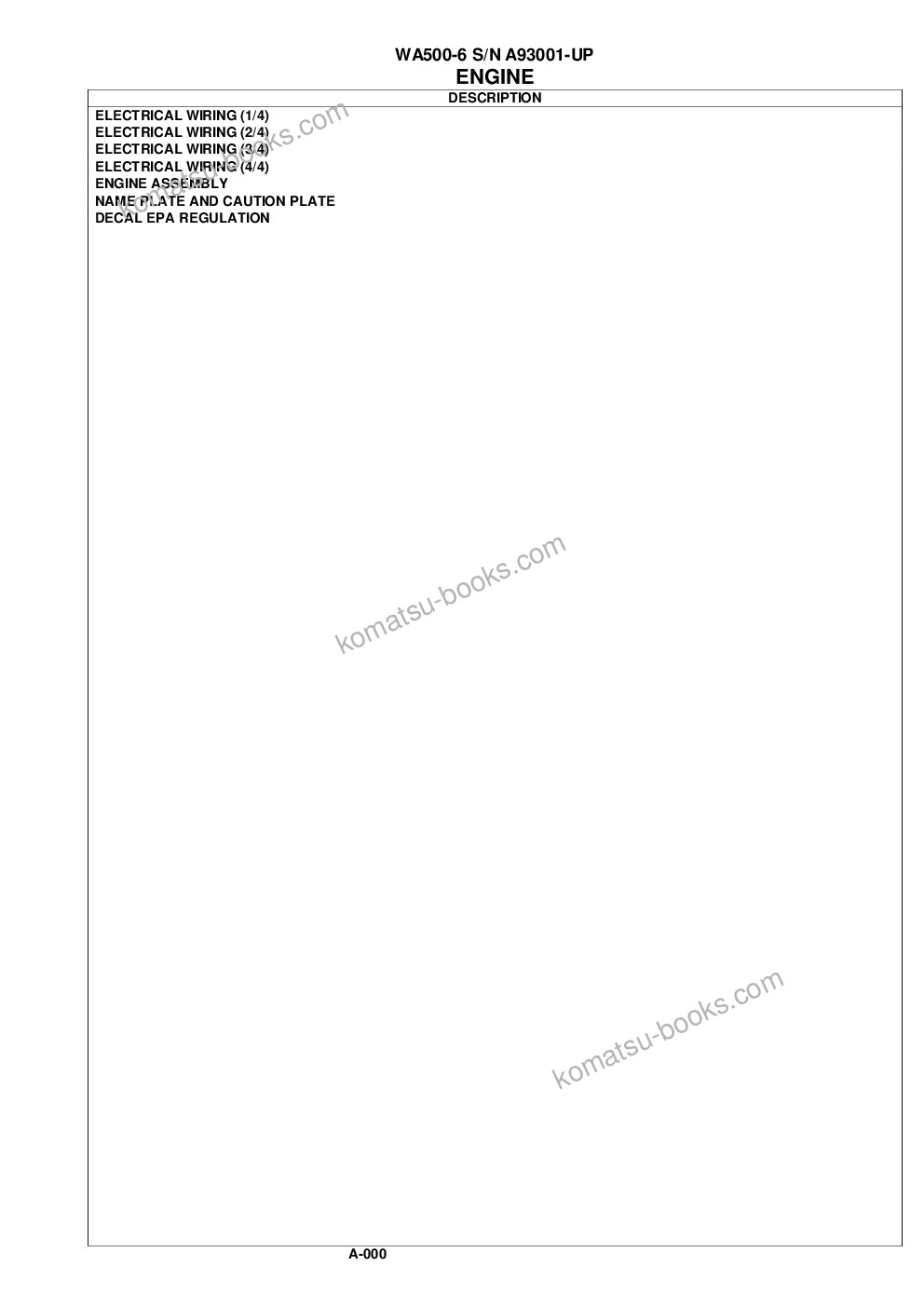 Komatsu WA500-6 S/N A93001-UP Parts catalog cover Page 3