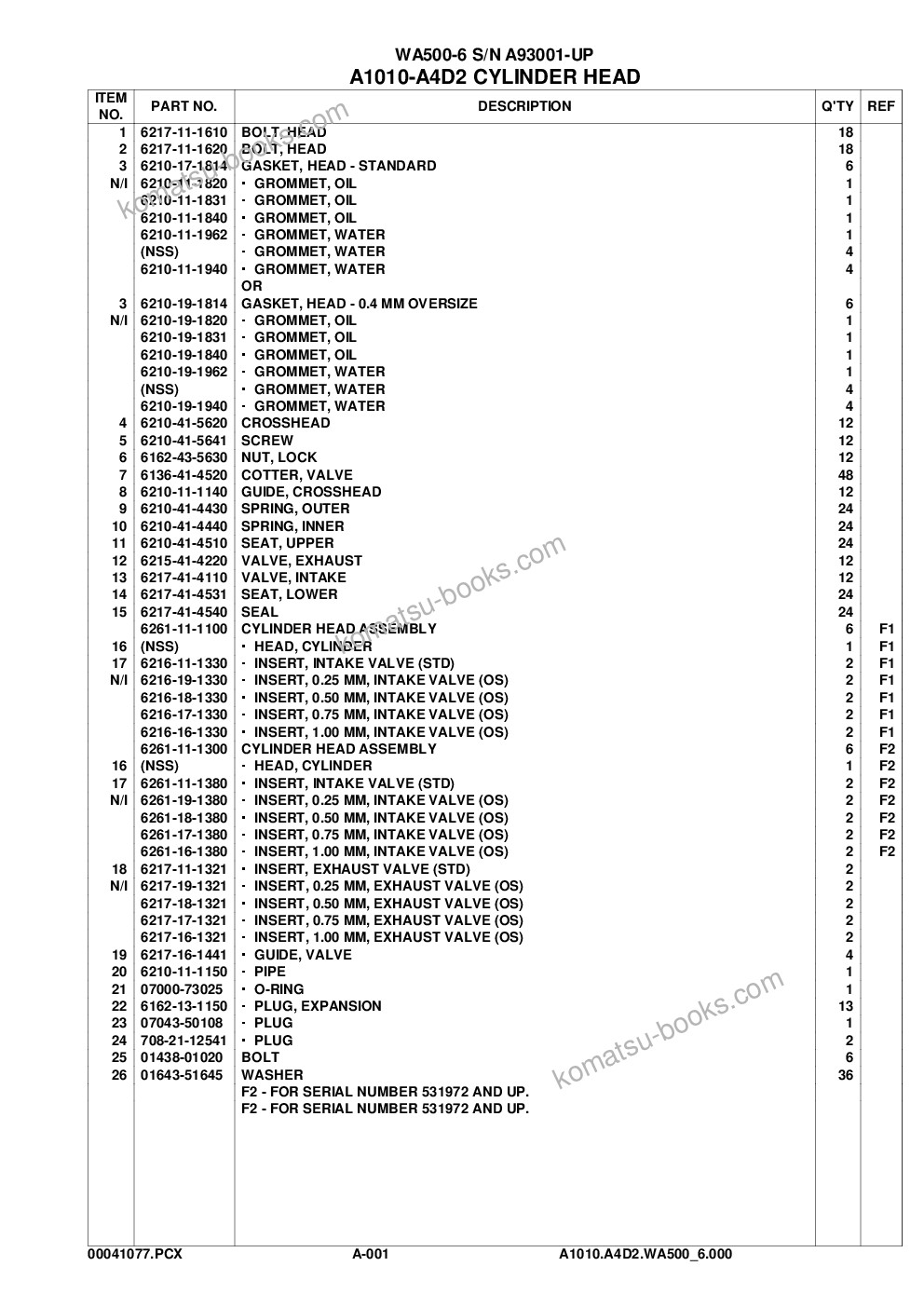 Komatsu WA500-6 S/N A93001-UP Parts catalog cover Page 5