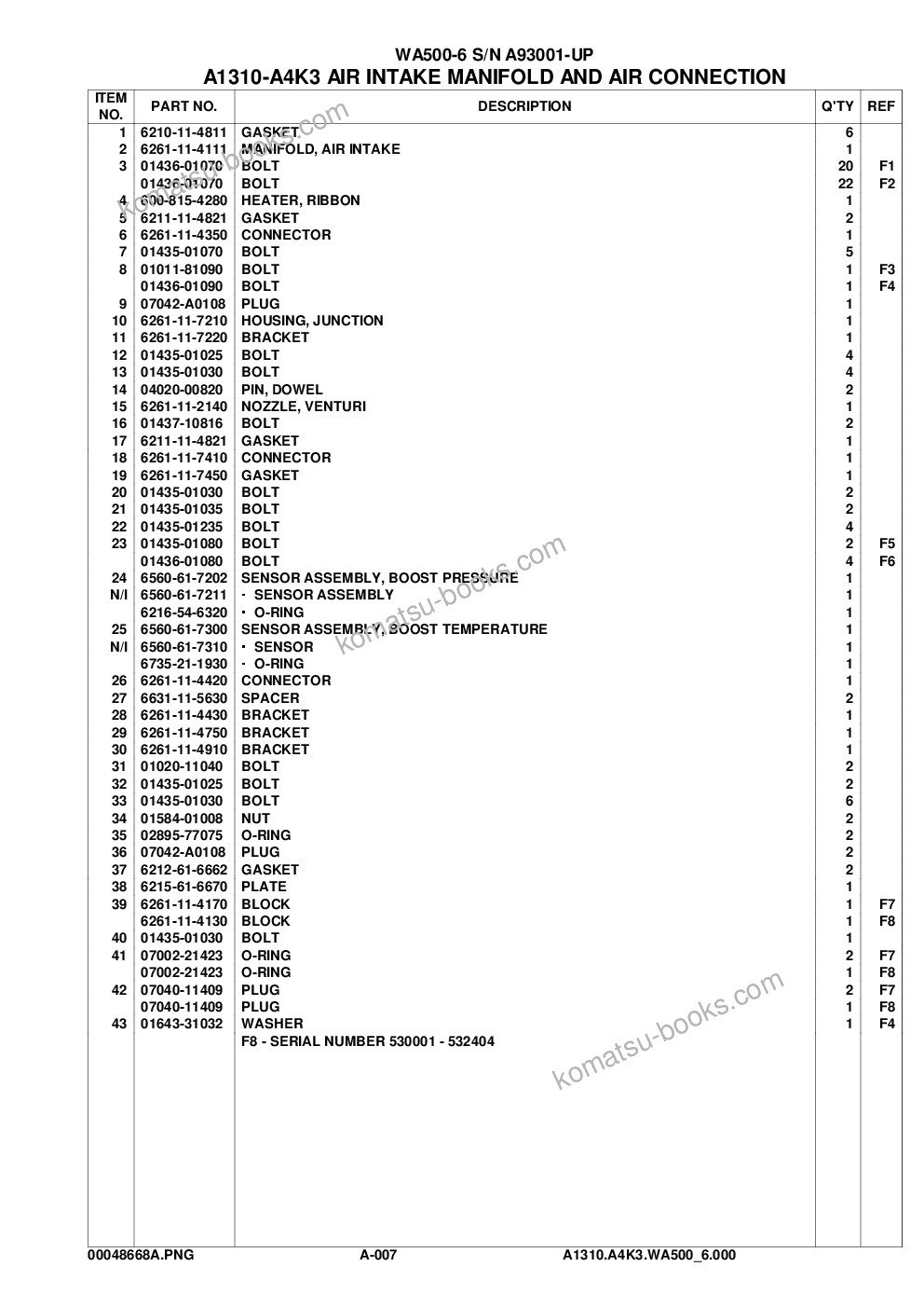 Komatsu WA500-6 S/N A93001-UP Parts catalog cover Page 9