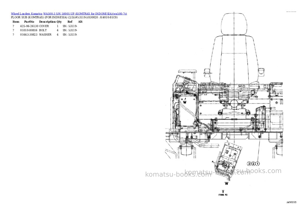 Komatsu WA500-3 S/N 50001-UP (KOMTRAX for INDONESIA) Parts catalog cover Page 2 Komatsu WA500-3 S/N 50001-UP (KOMTRAX for INDONESIA) Parts catalog cover Page 2